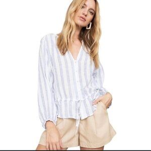 Rails Marti Caymen Top Size Small Ryland Stripe Linen Blend Blue White Metallic